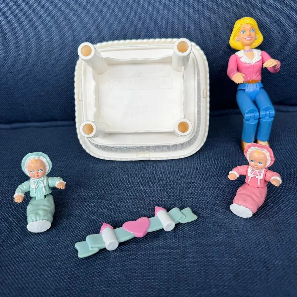 Playskool Precious Twins Nursery Dollhouse Vtg Mother Babies Bassinet Bottle Toy